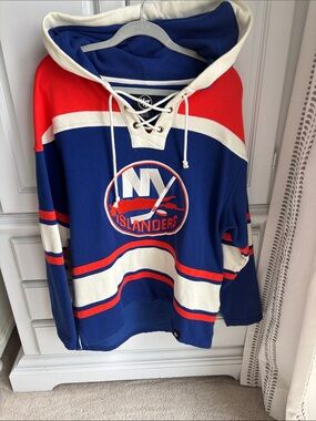 47 Brand Blue/Red/White Hockey Hoodie with Barzal 13 Back
